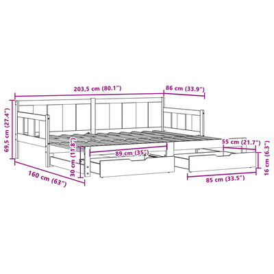 vidaXL Daybed with Trundle and Drawers without Mattress White 80x200 cm