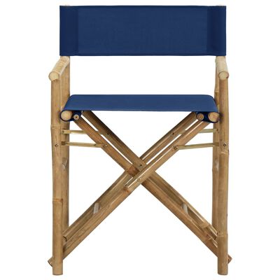 vidaXL Folding Director's Chairs 2 pcs Blue Bamboo and Fabric