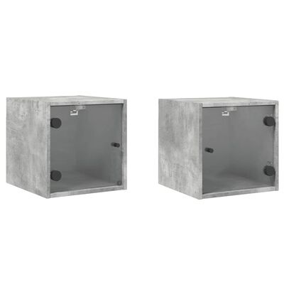 vidaXL Bedside Cabinets with Glass Doors 2 pcs Concrete Grey 35x37x35 cm