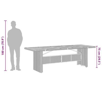 vidaXL Garden Table with Glass Top Grey 240x90x75 cm Poly Rattan