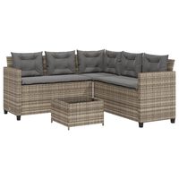 vidaXL Garden Sofa with Table and Cushions L-Shaped Grey Poly Rattan