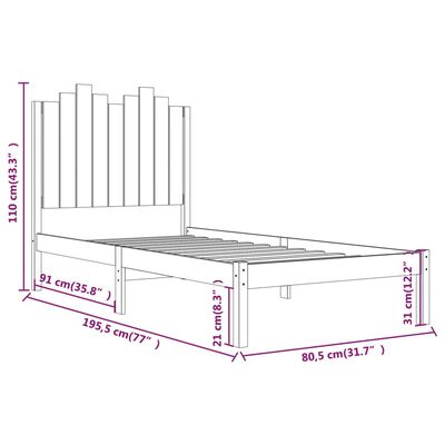 vidaXL Bed Frame without Mattress White Solid Wood Small Single