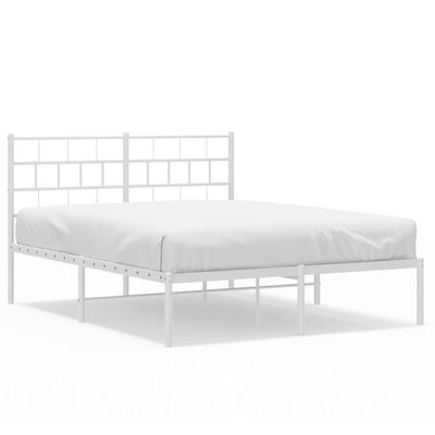 vidaXL Metal Bed Frame without Mattress with Headboard White 150x200 cm King Size