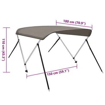 vidaXL 2-bow Bimini Top Grey 180x150x110 cm