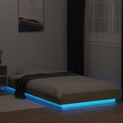 vidaXL Bed Frame with LED Lights Sonoma Oak 75x190cm Small Single Engineered Wood