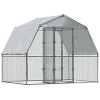 vidaXL Chicken Cage with Roof and Door Silver Galvanised Steel