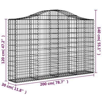 vidaXL Arched Gabion Baskets 6 pcs 200x30x120/140 cm Galvanised Iron