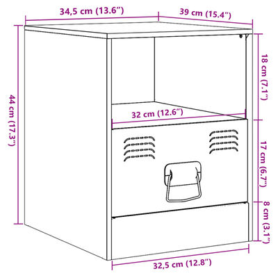 vidaXL Bedside Cabinet Pink 34.5x39x44 cm Steel