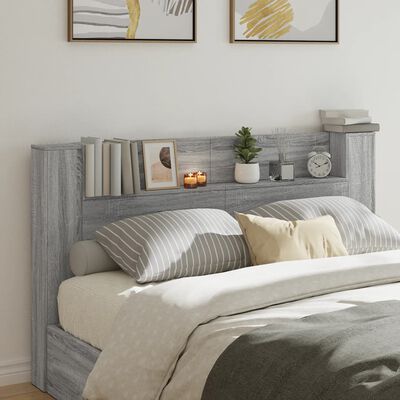 vidaXL Headboard Cabinet with LED Grey Sonoma 180x16.5x103.5 cm