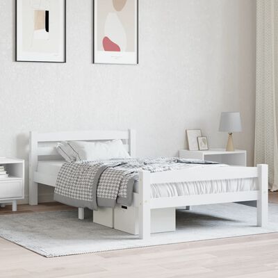 vidaXL Bed Frame without Mattress White Solid Pinewood 90x200 cm