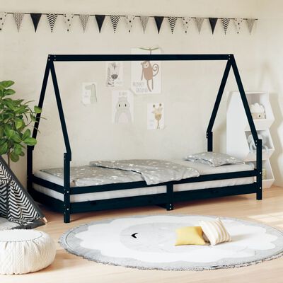 vidaXL Kids Bed Frame Black 80x200 cm Solid Wood Pine