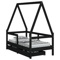 vidaXL Kids Bed Frame with Drawers Black 70x140 cm Solid Wood Pine