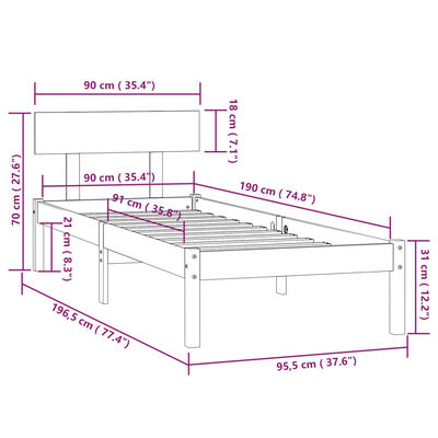 vidaXL Bed Frame without Mattress Solid Wood Pine Single