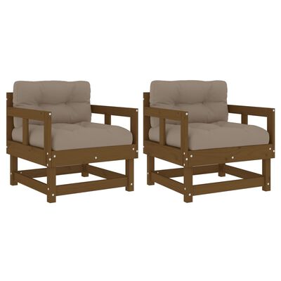 vidaXL Garden Chairs with Cushions 2 pcs Honey Brown Solid Wood Pine