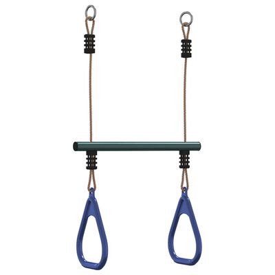 vidaXL Trapeze Bar with Gym Rings for Kids Blue and Dark Green Steel