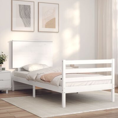 vidaXL Bed Frame without Mattress White Single Solid Wood