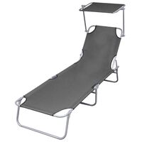 vidaXL Folding Sun Lounger with Canopy Steel Grey