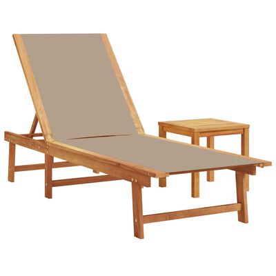 vidaXL Sun Loungers 2 pcs with Table Taupe Solid Wood Acacia and Textilene