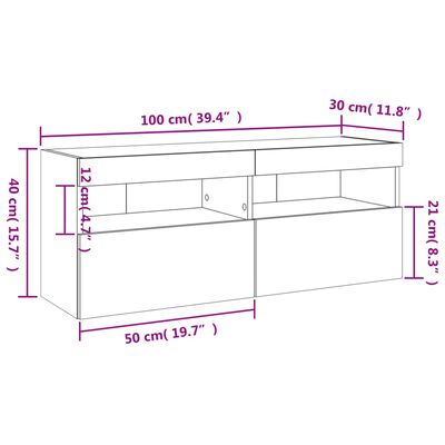 vidaXL TV Wall Cabinet with LED Lights Sonoma Oak 100x30x40 cm