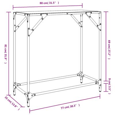 vidaXL Console Table with Black Glass Top 60x35x81 cm Steel