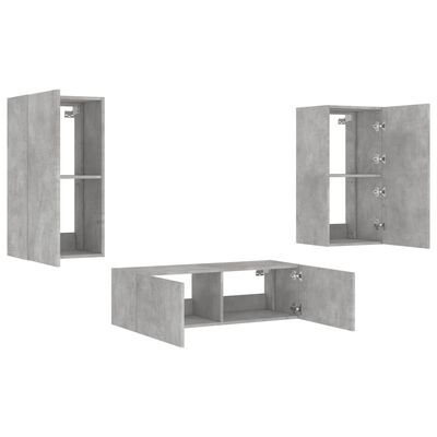 vidaXL 3 Piece TV Wall Cabinets with LED Lights Concrete Grey