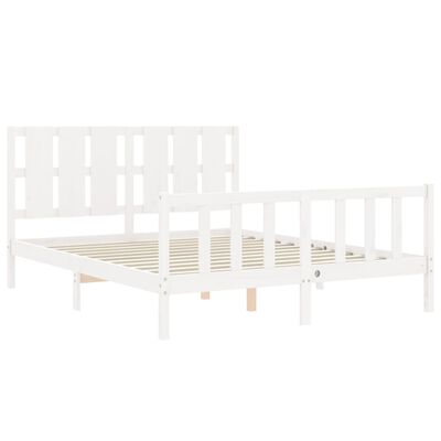 vidaXL Bed Frame without Mattress White King Size Solid Wood Pine