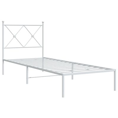 vidaXL Metal Bed Frame without Mattress with Headboard White 75x190 cm Small Single