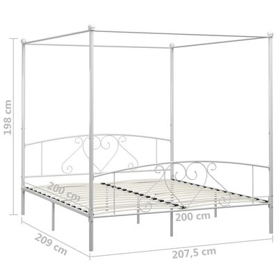 vidaXL Canopy Bed Frame without Mattress White Metal 200x200 cm