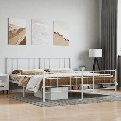 vidaXL Metal Bed Frame without Mattress with Footboard White 193x203 cm