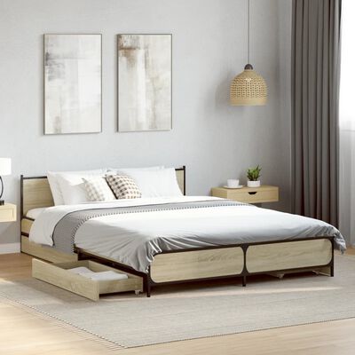 vidaXL Bed Frame with Drawers without Mattress Sonoma Oak 140x190 cm