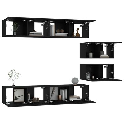 vidaXL 6 Piece TV Cabinet Set Black Engineered Wood