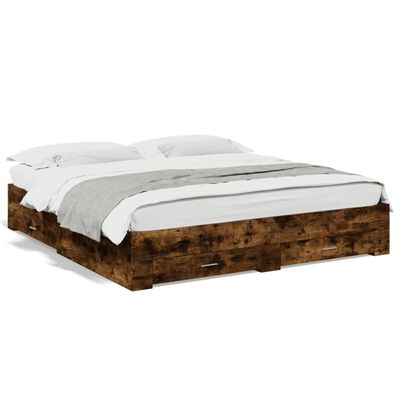 vidaXL Bed Frame with Drawers without Mattress Smoked Oak 200x200 cm