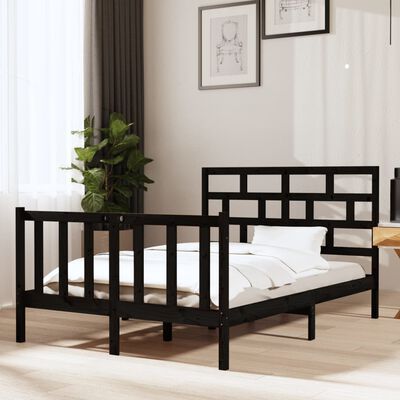 vidaXL Bed Frame without Mattress Black Solid Wood 140x190 cm (810066+814198)