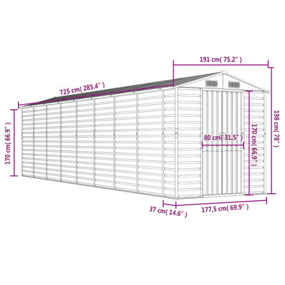 vidaXL Garden Shed Light Grey 191x725x198 cm Galvanised Steel