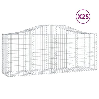 vidaXL Arched Gabion Baskets 25 pcs 200x50x80/100 cm Galvanised Iron