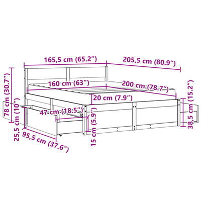 vidaXL Bed with Drawers and Mattress 160x200 cm Solid Wood Pine