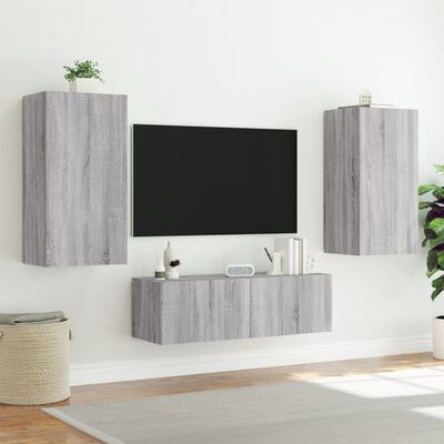 vidaXL TV Wall Cabinet with LED Lights Grey Sonoma 40.5x35x80 cm