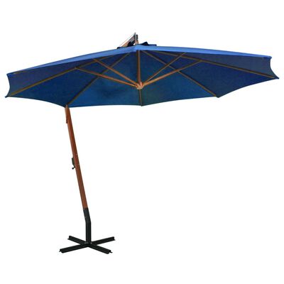 vidaXL Hanging Garden Parasol with Pole Azure Blue 3.5x2.9 m Solid Fir Wood