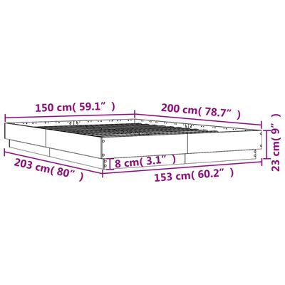 vidaXL Bed Frame with LED without Mattress Smoked Oak 150x200 cm King Size