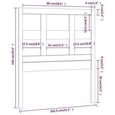 vidaXL Bed Headboard White 105.5x4x100 cm Solid Wood Pine