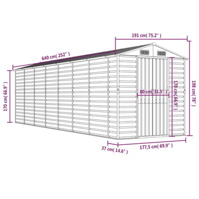 vidaXL Garden Shed Brown 191x640x198 cm Galvanised Steel