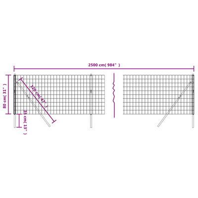 vidaXL Wire Mesh Fence Anthracite 0.8x25 m Galvanised Steel