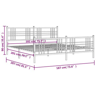 vidaXL Metal Bed Frame without Mattress with Footboard White 180x200 cm Super King