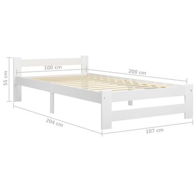 vidaXL Bed Frame without Mattress White Solid Pine Wood 100x200 cm