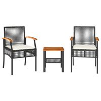 vidaXL 3 Piece Bistro Set with Cushions Black Poly Rattan Acacia Wood