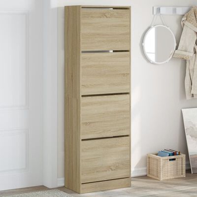 vidaXL Shoe Cabinet with 4 Flip-Drawers Sonoma Oak 60x34x187.5 cm