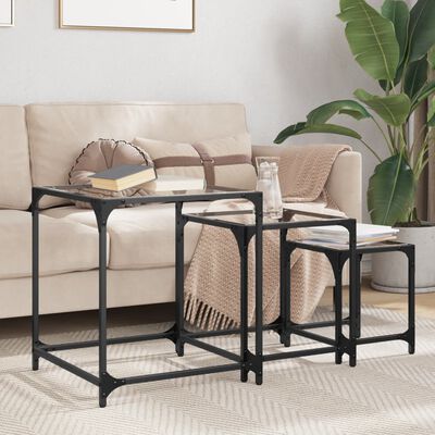 vidaXL Nesting Coffee Tables 3 pcs with Transparent Glass Top Steel