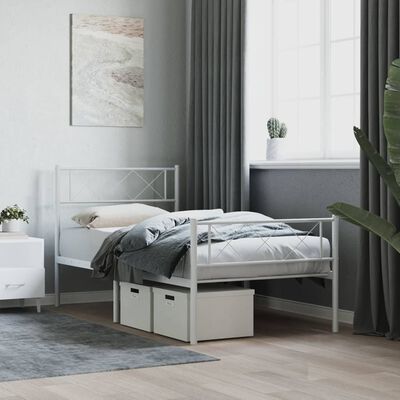 vidaXL Metal Bed Frame without Mattress with Footboard White 75x190 cm Small Single