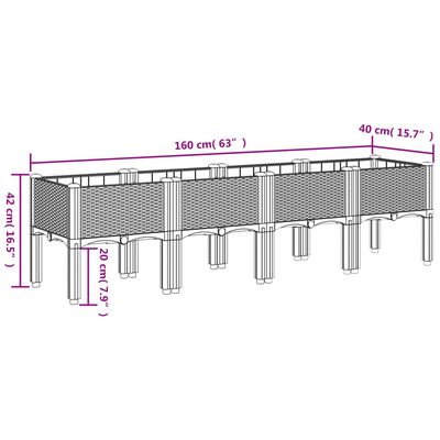 vidaXL Garden Planter with Legs Black 160x40x42 cm PP