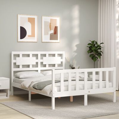 vidaXL Bed Frame without Mattress White Double Solid Wood Pine